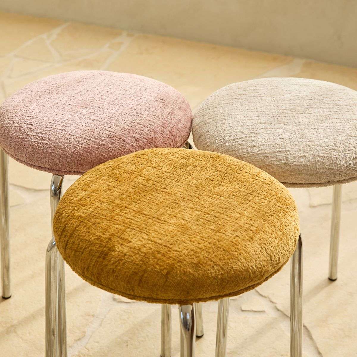 Vivi Chrome Stool - Mustard Chenille