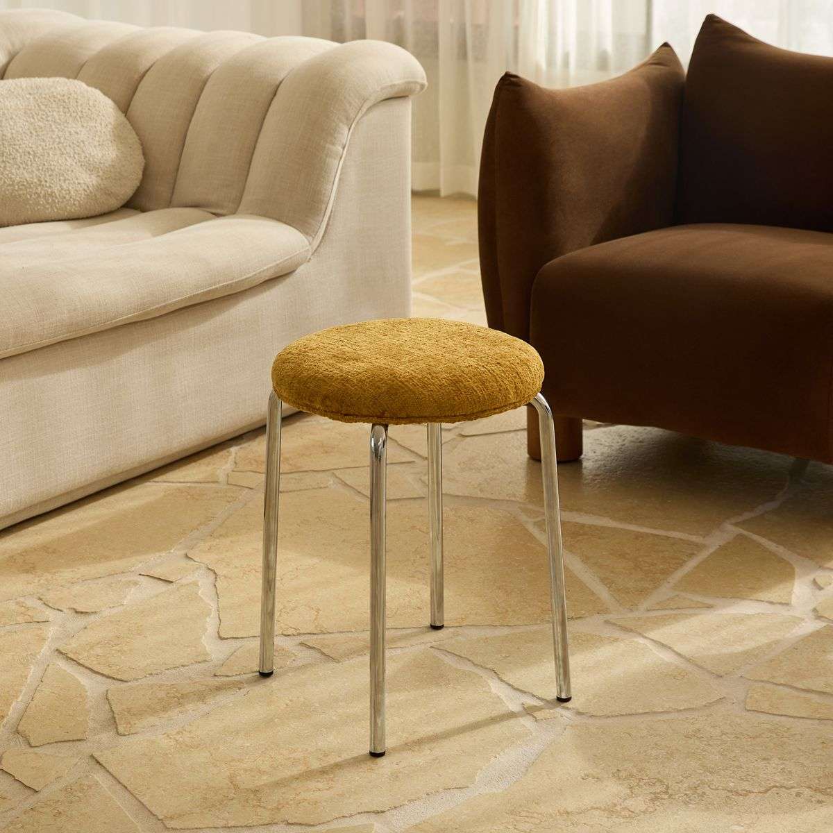 Vivi Chrome Stool - Mustard Chenille