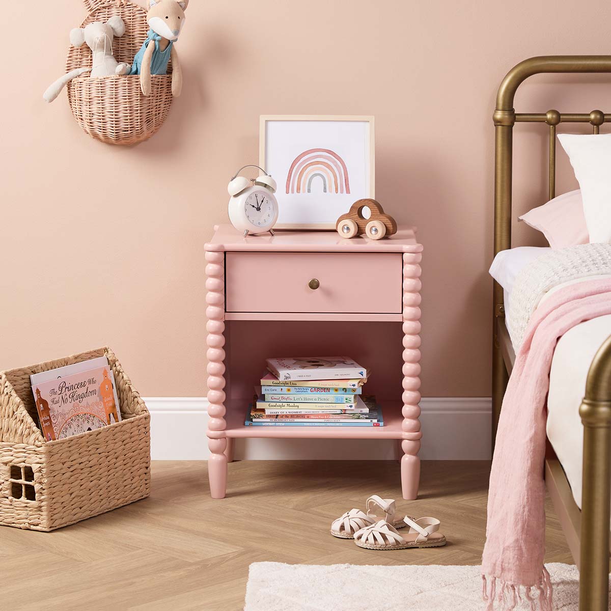 Betti Bobbin One Drawer Bedside Table - Pink