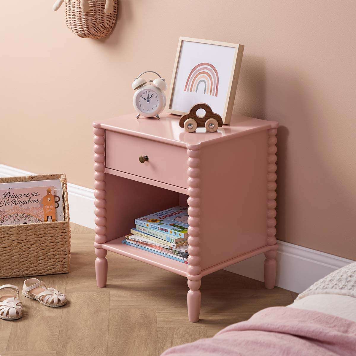 Betti Bobbin One Drawer Bedside Table - Pink