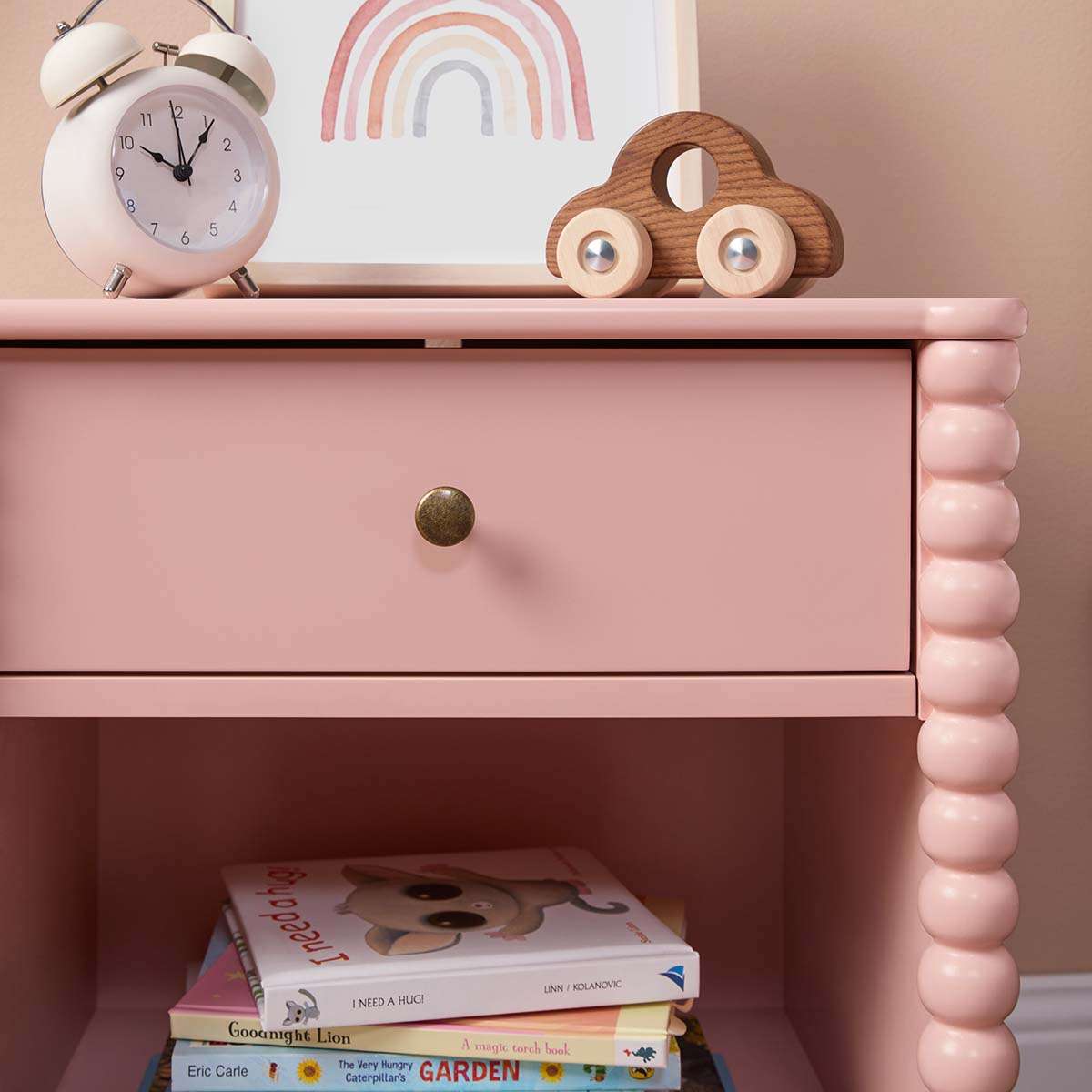 Betti Bobbin One Drawer Bedside Table - Pink