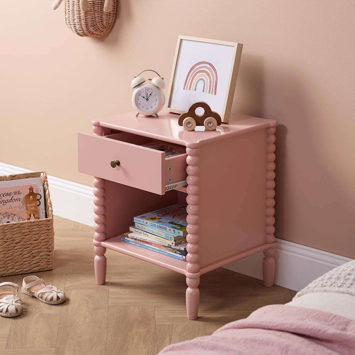 Betti Bobbin One Drawer Bedside Table - Pink