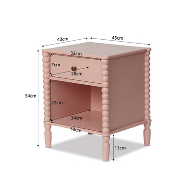 Betti Bobbin One Drawer Bedside Table - Pink