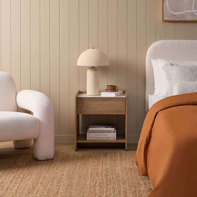 Avery Stone Top Bedside Table - Pecan