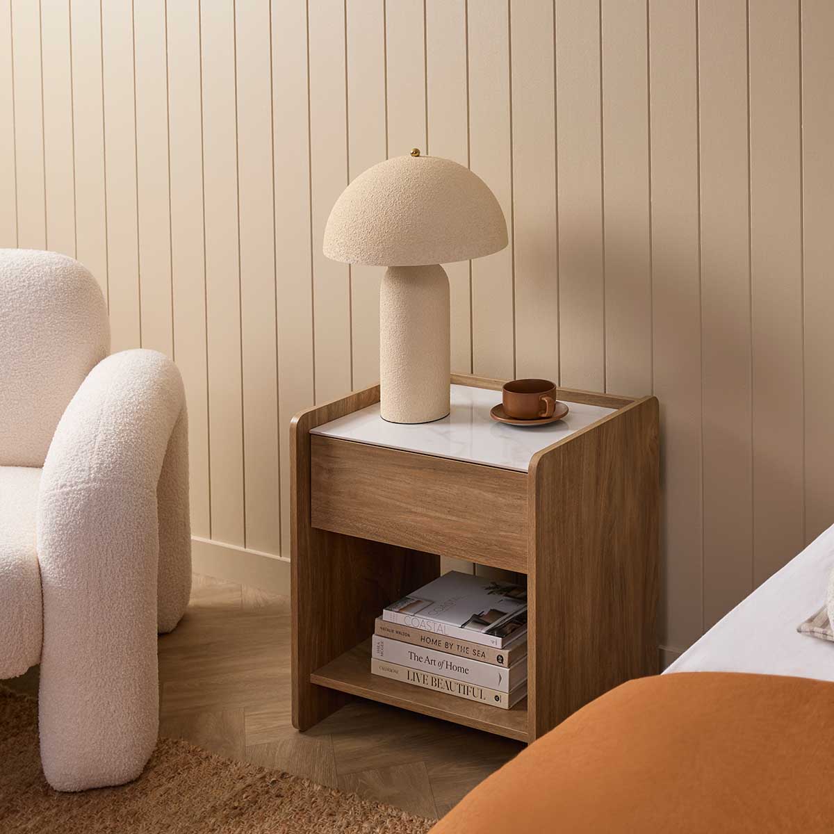 Avery Stone Top Bedside Table - Pecan