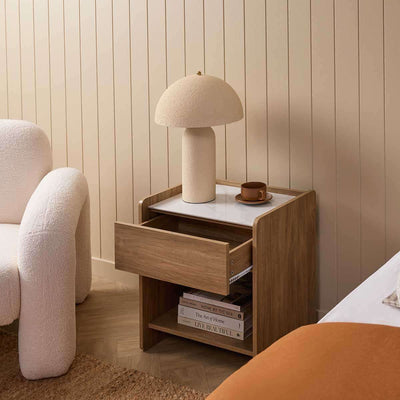 Avery Stone Top Bedside Table - Pecan