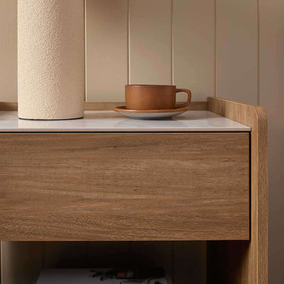 Avery Stone Top Bedside Table - Pecan