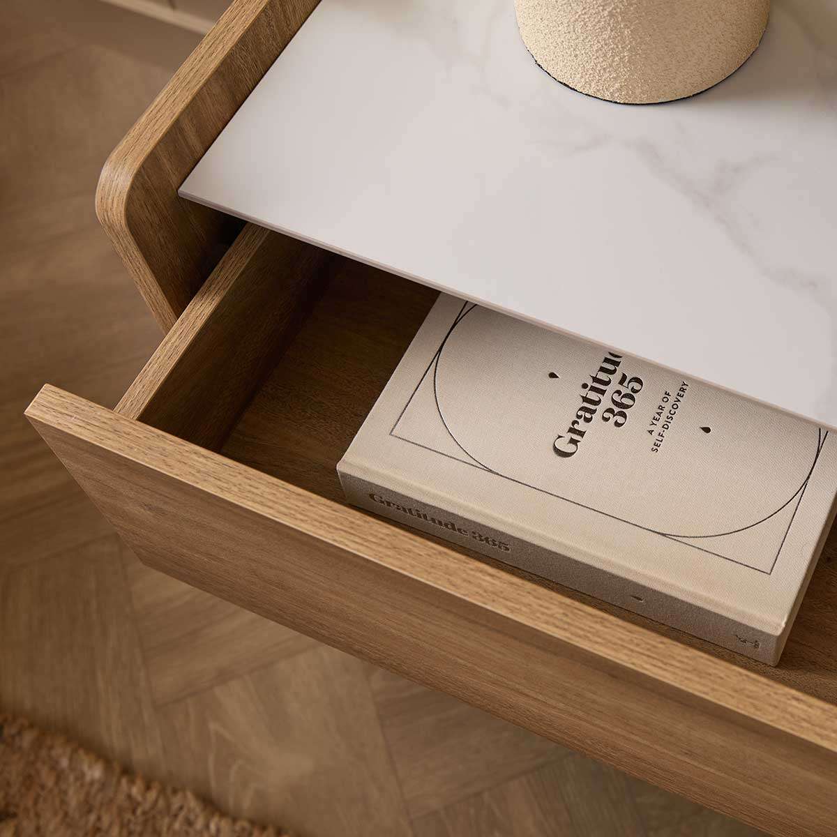 Avery Stone Top Bedside Table - Pecan