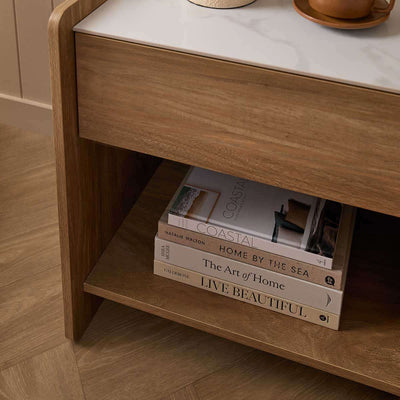 Avery Stone Top Bedside Table - Pecan