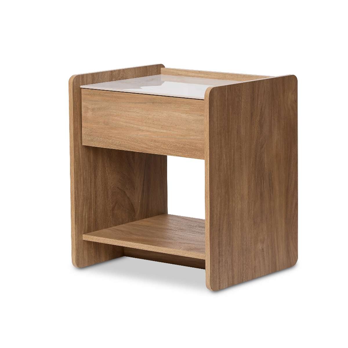Avery Stone Top Bedside Table - Pecan