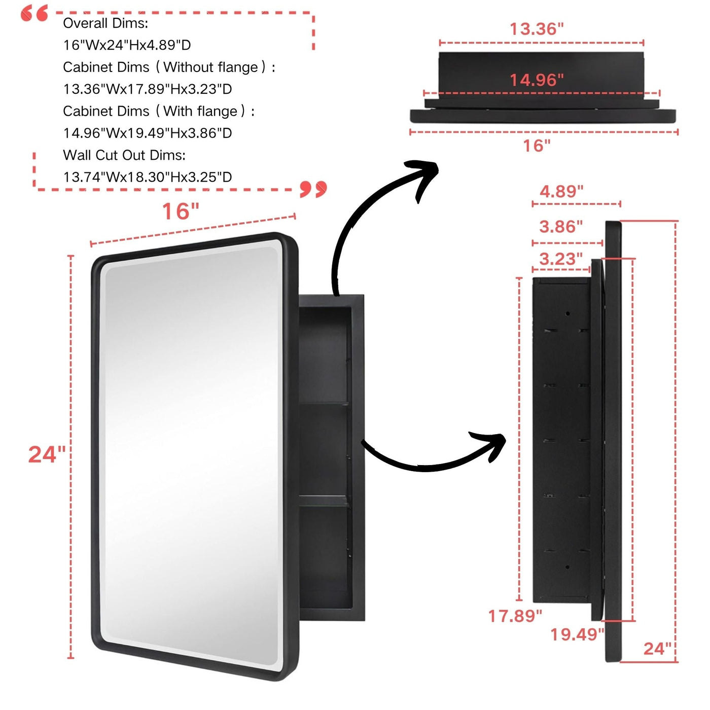 TEHOME Farmhouse Recessed Metal Bathroom Medicine Cabinets with Mirror