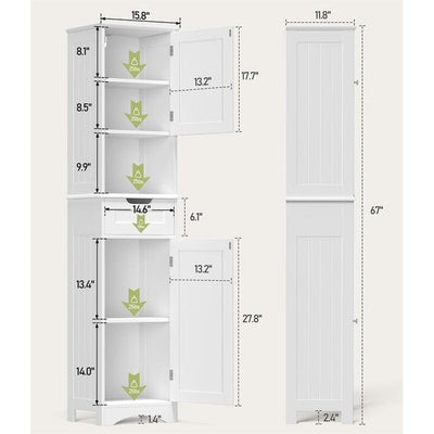 67'' Tall Bathroom Narrow Linen Cabinet, 5 Tiers Solid Wood Freestanding Storage Cabinet
