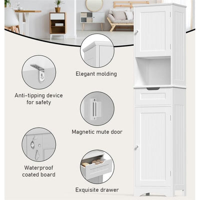 67'' Tall Bathroom Narrow Linen Cabinet, 5 Tiers Solid Wood Freestanding Storage Cabinet