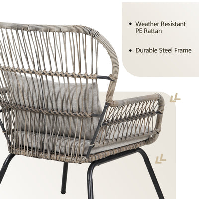 3 Piece Outdoor Wicker Conversation Bistro Set, All-Weather Rattan Furniture Patio Chairs Set with Cushions