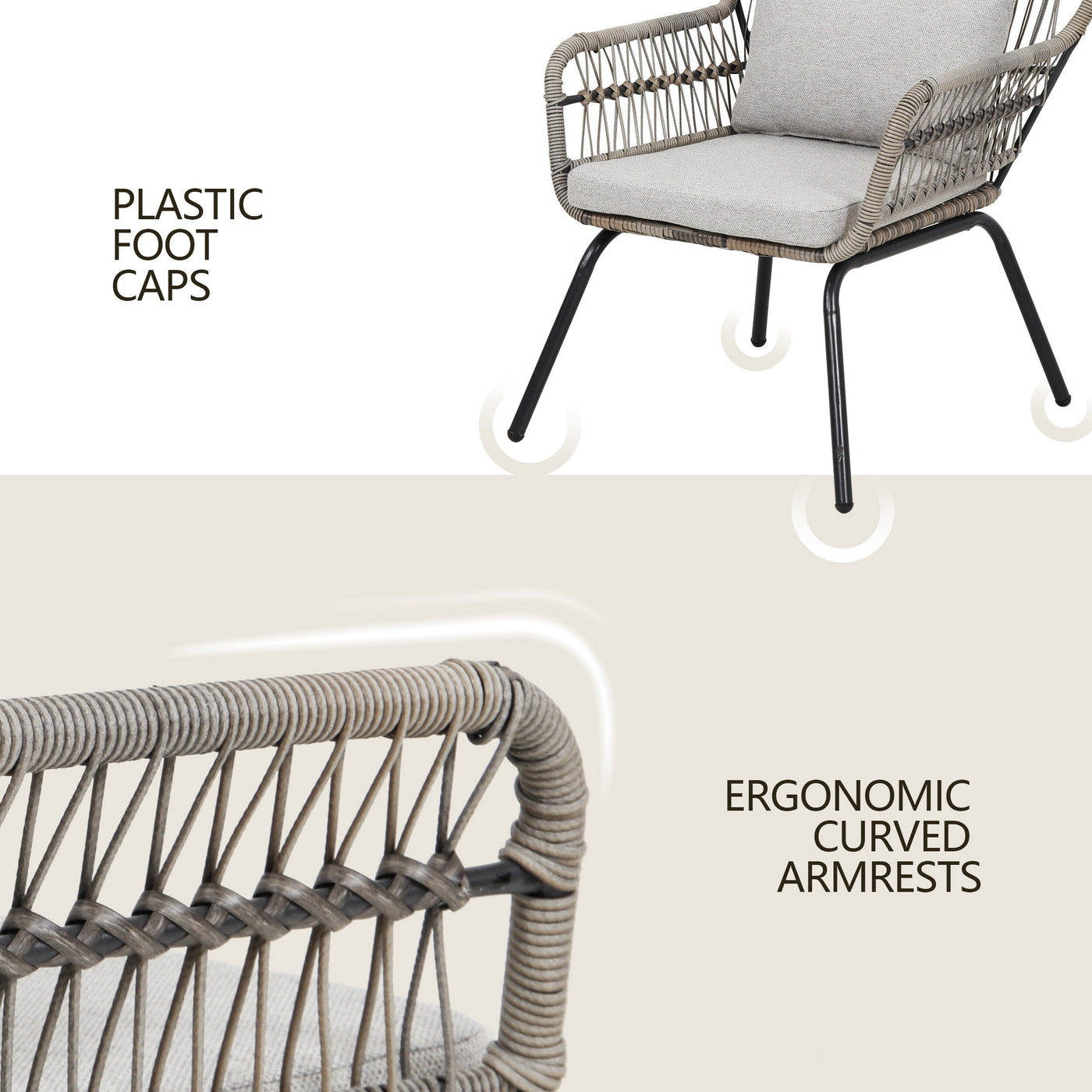 3 Piece Outdoor Wicker Conversation Bistro Set, All-Weather Rattan Furniture Patio Chairs Set with Cushions