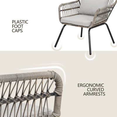 3 Piece Outdoor Wicker Conversation Bistro Set, All-Weather Rattan Furniture Patio Chairs Set with Cushions