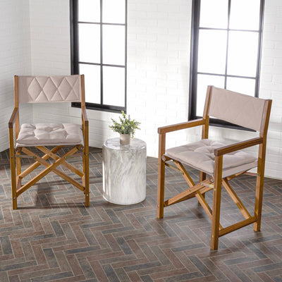 Theo Classic Mid-Century Outdoor Acacia Wood Foldable Diamond-Quilted Back Director Chair with Cushion, (Set of 2) by JONATHAN Y