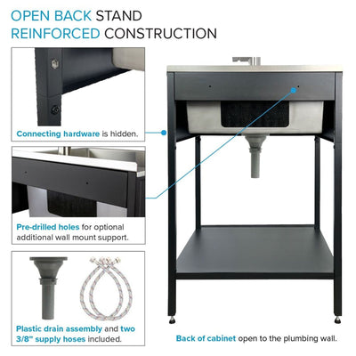 Transolid EWS-2422S 24-in W x 22-in D x 35-in H Stainless Steel Laundry Sink and Wash Stand - 24-in x 22-in