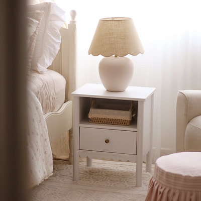 Maisie Scalloped Bedside Table - White
