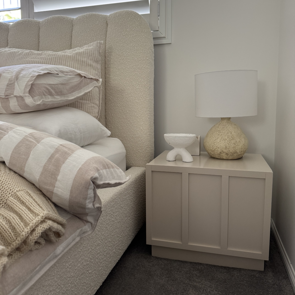 Emery Panel Bedside Table - Beige