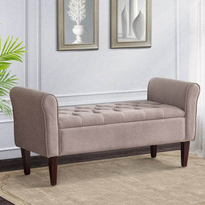 Upholstered Storage Bench Arm Bench Entryway Bench with Tufted Flip Top 50.4 Inches