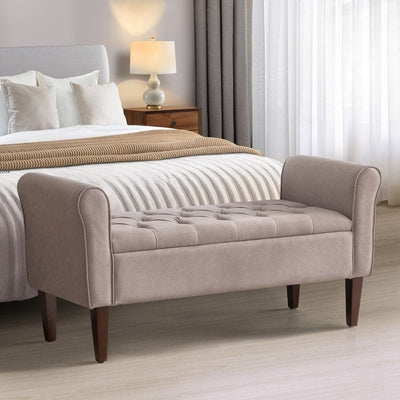 Upholstered Storage Bench Arm Bench Entryway Bench with Tufted Flip Top 50.4 Inches