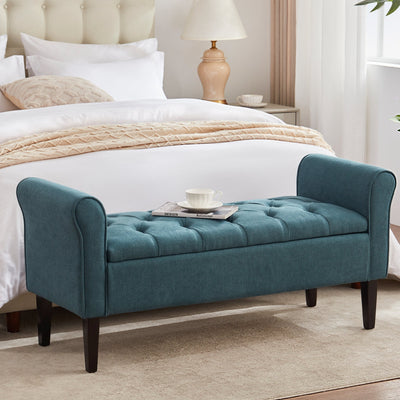 Upholstered Storage Bench Arm Bench Entryway Bench with Tufted Flip Top 50.4 Inches