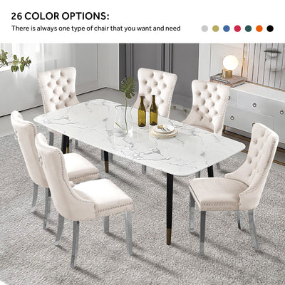 Upholstered Tufted Velvet Dining Chair with Solid Wood Legs Set of 6