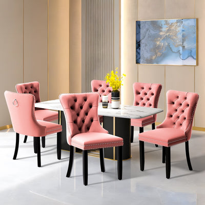Upholstered Tufted Velvet Dining Chair with Solid Wood Legs Set of 6