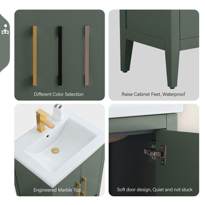 Vanity Art 20 or 24 or 30 Single Sink Bathroom Vanity Cabinet with Ceramic Top