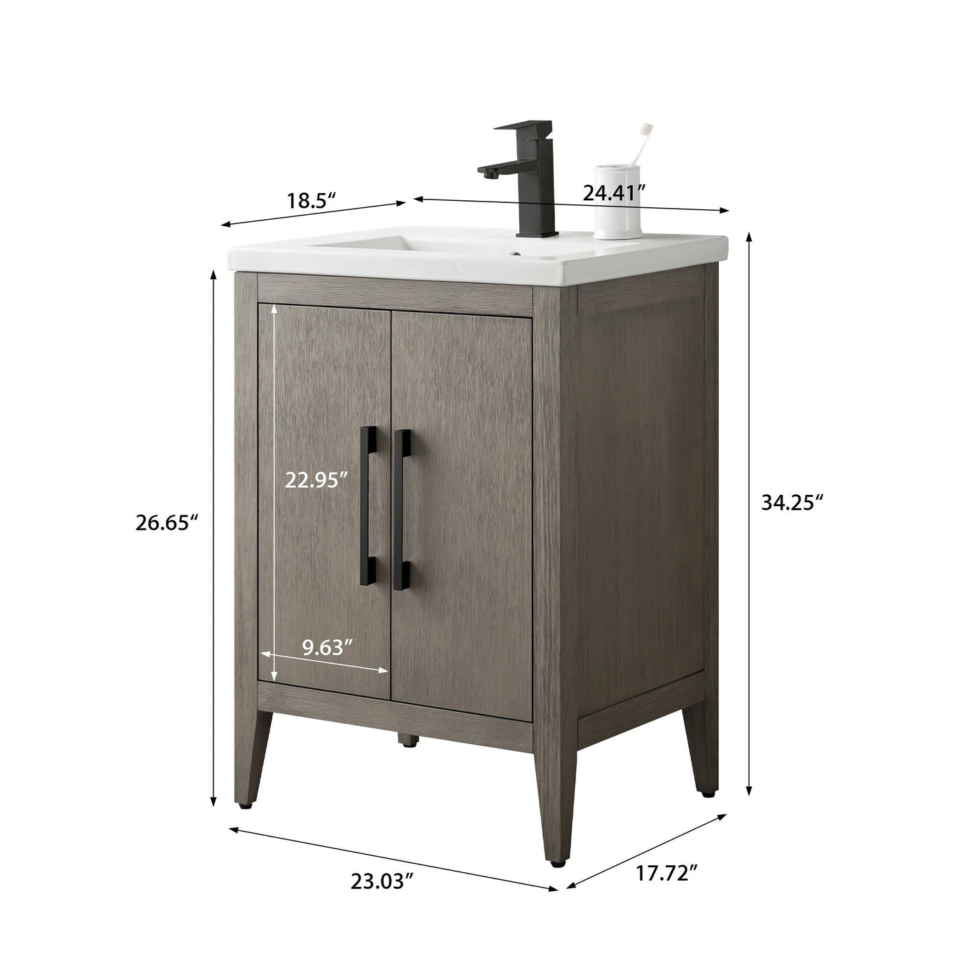 Vanity Art 20 or 24 or 30 Single Sink Bathroom Vanity Cabinet with Ceramic Top