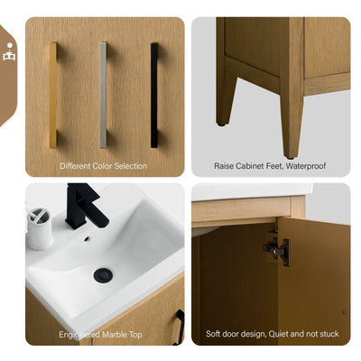 Vanity Art 20 or 24 or 30 Single Sink Bathroom Vanity Cabinet with Ceramic Top