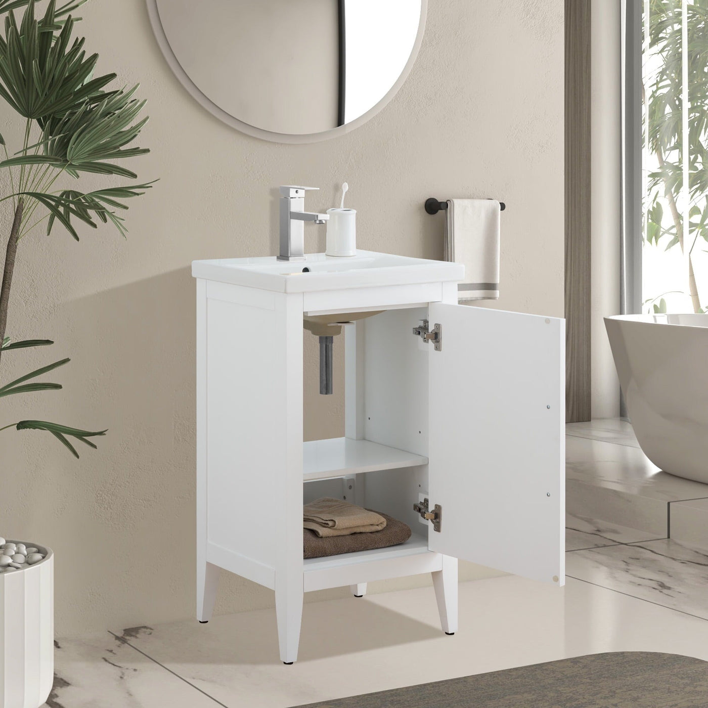 Vanity Art 20 or 24 or 30 Single Sink Bathroom Vanity Cabinet with Ceramic Top