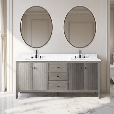 Vanity Art 72 Double Sink Bathroom Vanity Cabinet with Engineered Marble Top