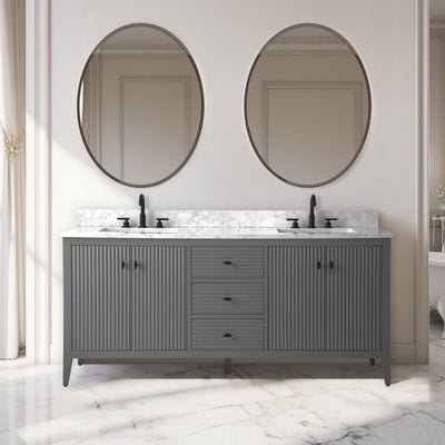 Vanity Art 72 Double Sink Bathroom Vanity Cabinet with Engineered Marble Top