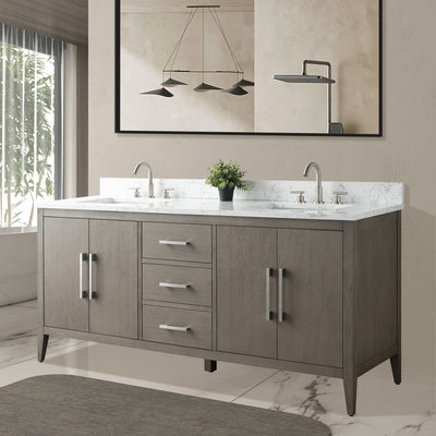 Vanity Art 72 Double Sink Bathroom Vanity Cabinet with Engineered Marble Top