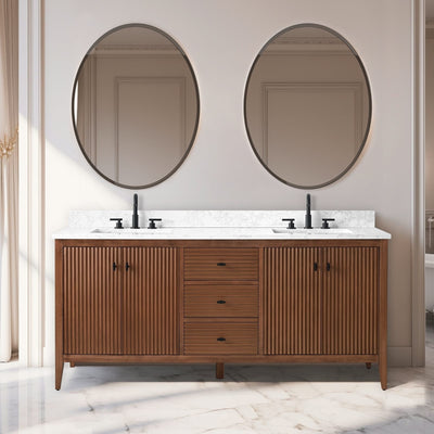 Vanity Art 72 Double Sink Bathroom Vanity Cabinet with Engineered Marble Top