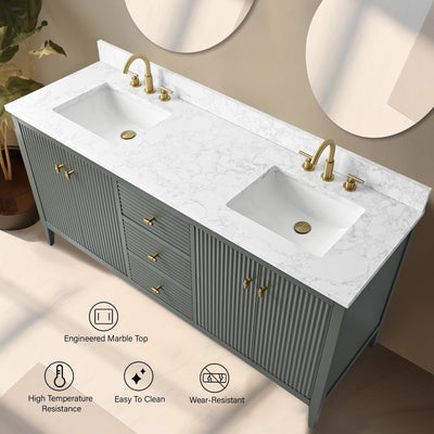 Vanity Art 72 Double Sink Bathroom Vanity Cabinet with Engineered Marble Top