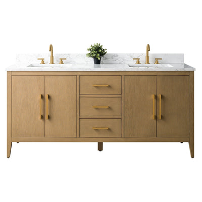 Vanity Art 72 Double Sink Bathroom Vanity Cabinet with Engineered Marble Top