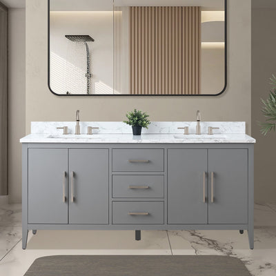 Vanity Art 72 Double Sink Bathroom Vanity Cabinet with Engineered Marble Top