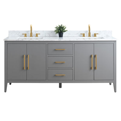 Vanity Art 72 Double Sink Bathroom Vanity Cabinet with Engineered Marble Top