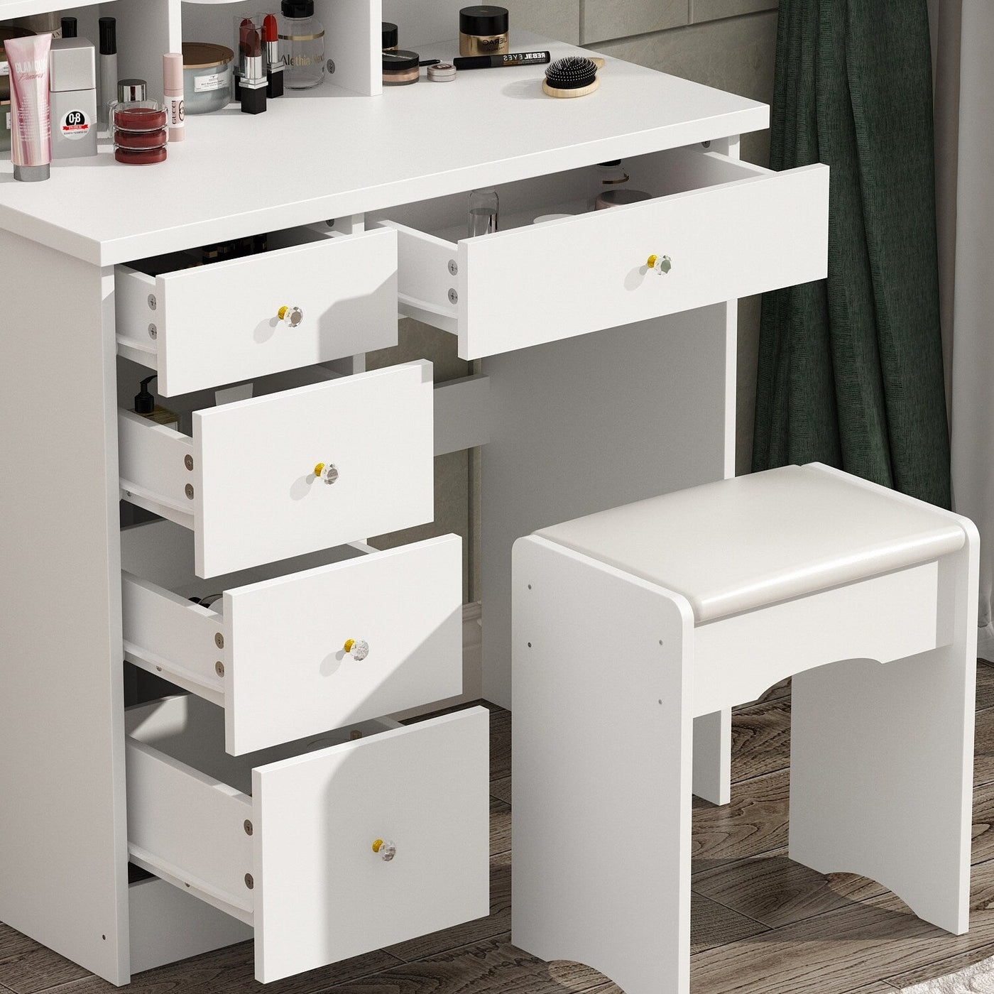 Vanity Set With Mirror and Lamp Home Makeup Dressing Table with Stool