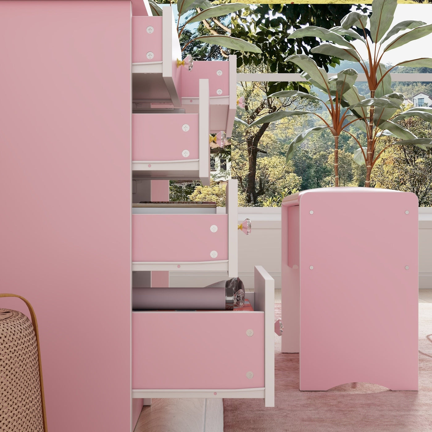 Vanity Set With Mirror and Lamp Home Makeup Dressing Table with Stool