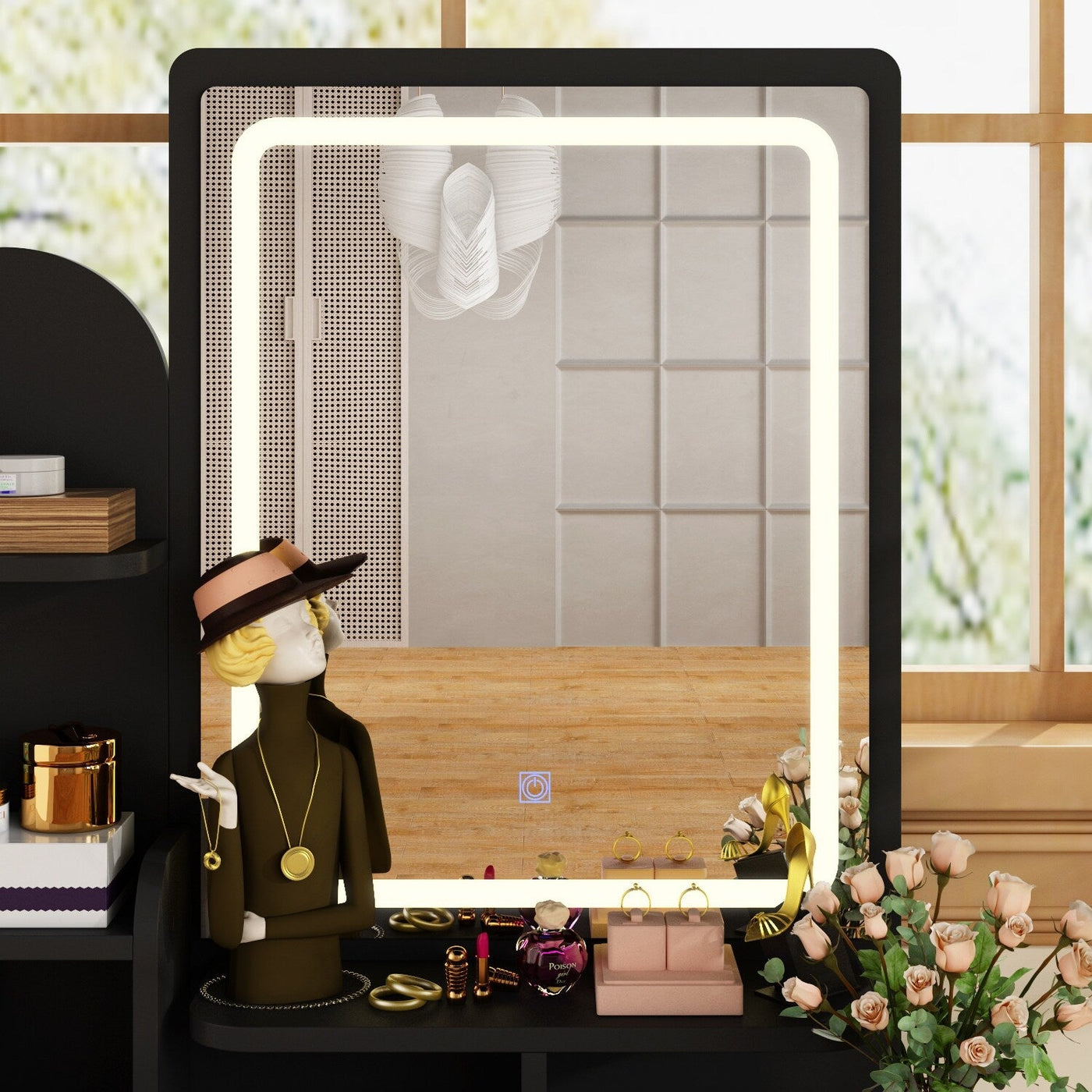 Vanity Set With Mirror and Lamp Home Makeup Dressing Table with Stool