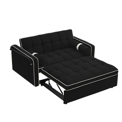 Velvet Convertible 55'' 2-Seater Sleeper Sofa with Pull-Out Bed, Adjustable Recline, Side Pockets, and Phone Holder