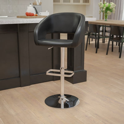 Modern Upholstered Adjustable-Height Barstool with Rounded Back