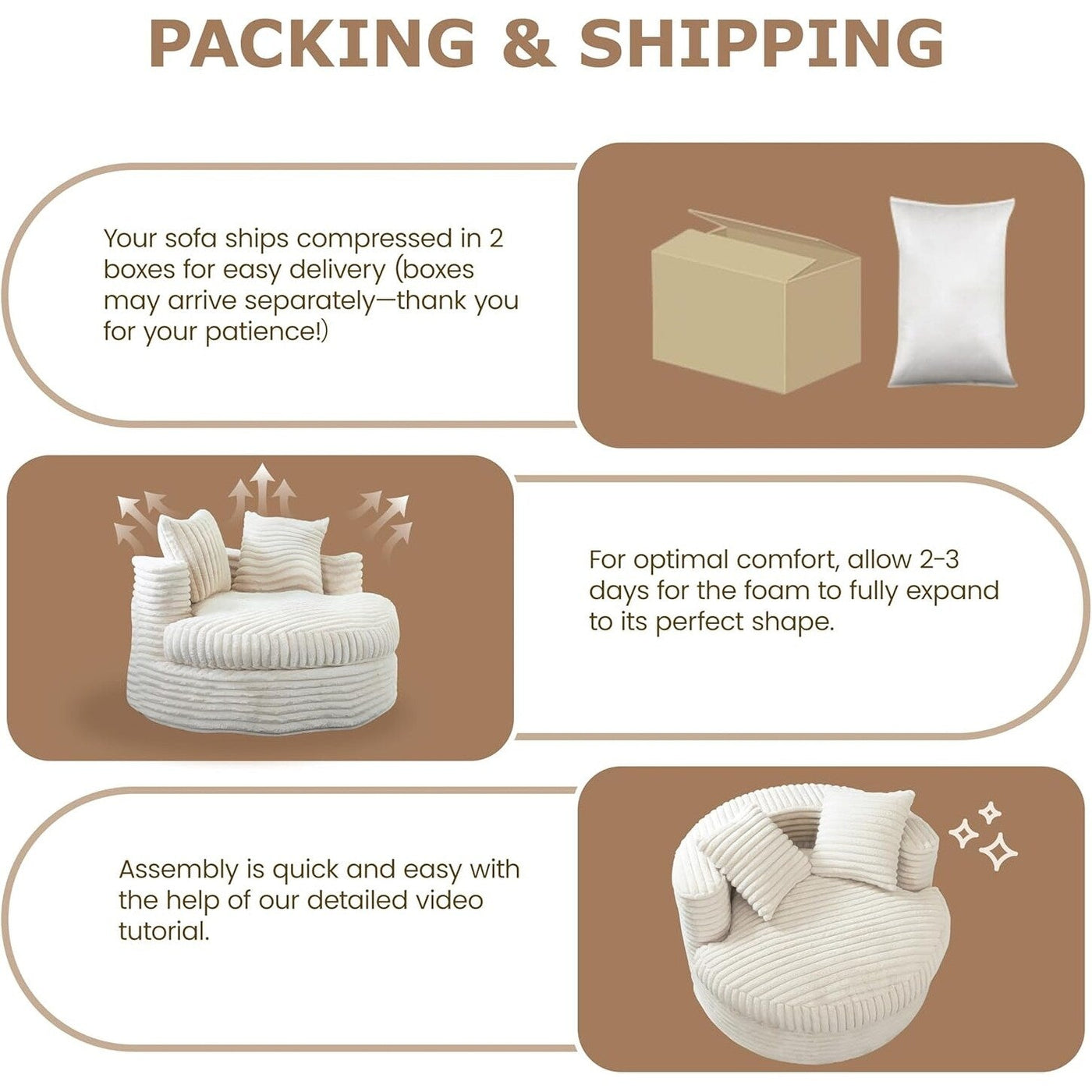 WOWMAX 47 Round Chaise Lounge Chair Indoor, Upholstered Corduroy Floor Sofa Oversized Sleeper Chair with 2 Throw Pillows