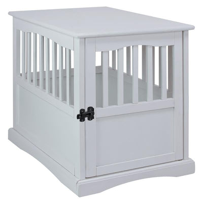 White Wood Pet Crate End Table with Lockable Door