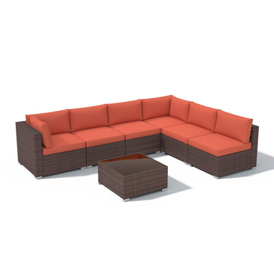 Wicker/ Steel 7-piece Outdoor Cushioned Sectional Sofa Set