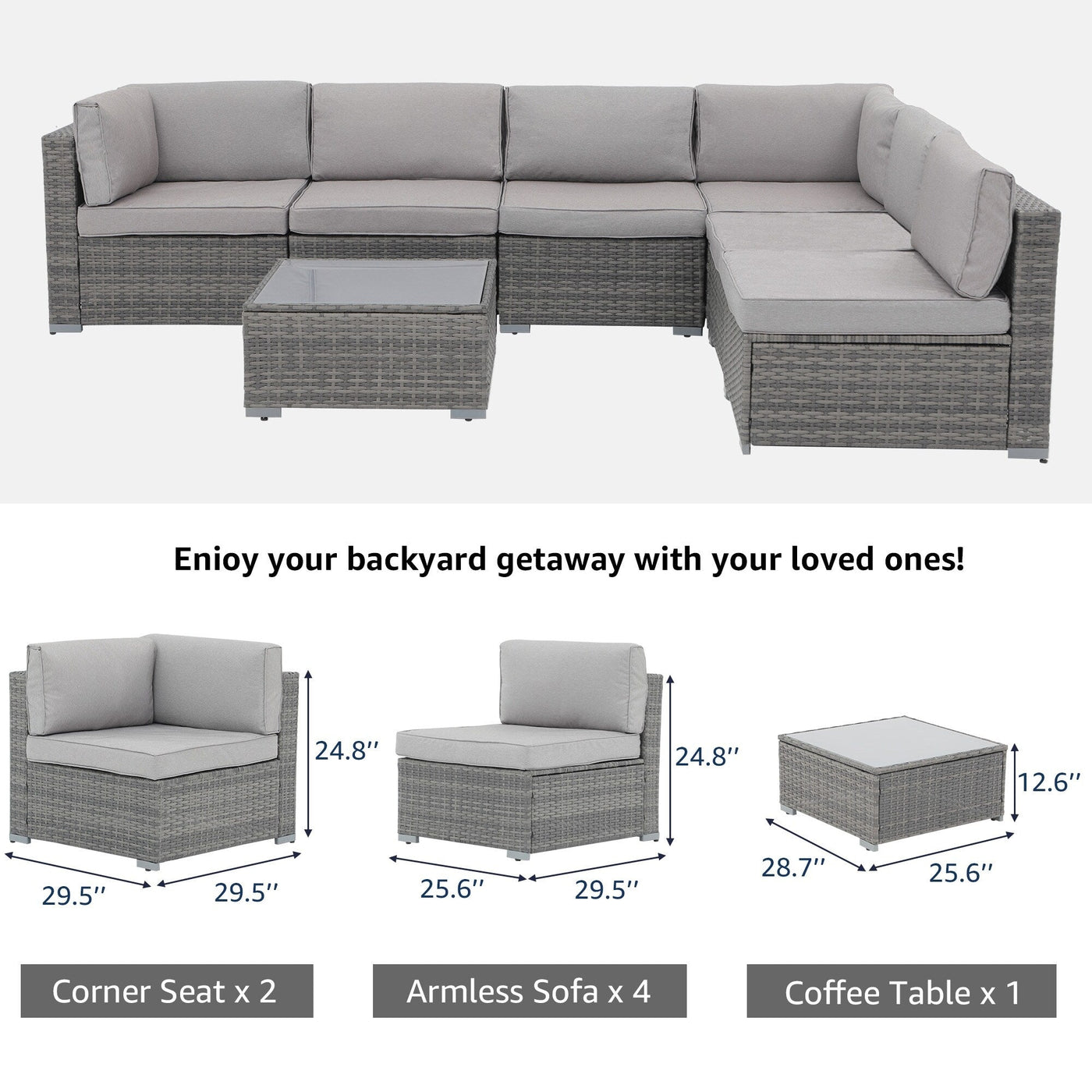 Wicker/ Steel 7-piece Outdoor Cushioned Sectional Sofa Set